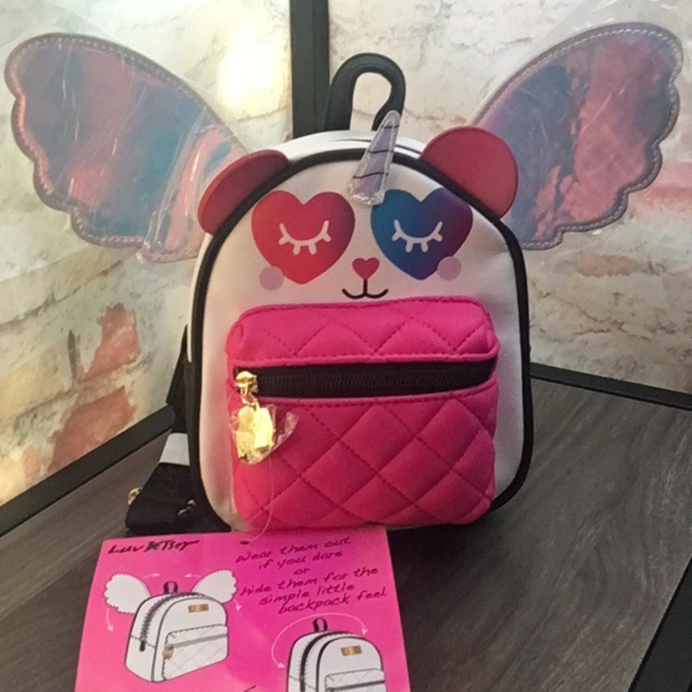 New Whimsical Luv Betsey Quilted Color Block Mini Panda Backpack 🐼